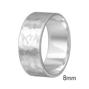 925 Sterling Silver Hand Hammered Wedding Band Flat Ring 8 MM Thumb Mens